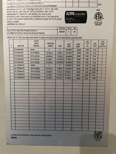 5 Ton Single-Stage Convertible Packaged Air Conditioning Unit, 16.2 SEER2, 208-230/60/3, R410A
