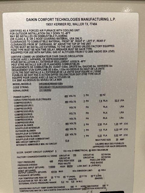 5 Ton Two-Stage Convertible Natural Gas/Electric Packaged Unit, 16.2 SEER2, 460/60/3, R410A