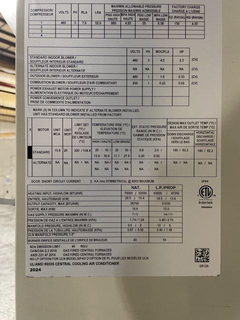5 Ton Two-Stage Convertible Natural Gas/Electric Packaged Unit, 16.2 SEER2, 460/60/3, R410A