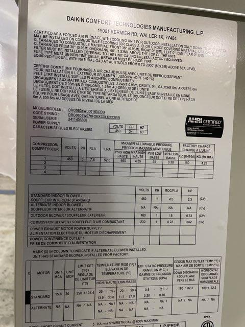 5 Ton Two-Stage Convertible Natural Gas/Electric Packaged Unit, 16.2 SEER2, 460/60/3, R410A