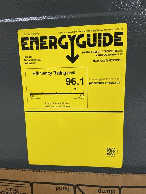 120,000 BTU Low NOx 2-Stg Down/Horz ECM Var Spd Comm Compatible Gas Furnace 96% 115/60/1 CFM: 2000