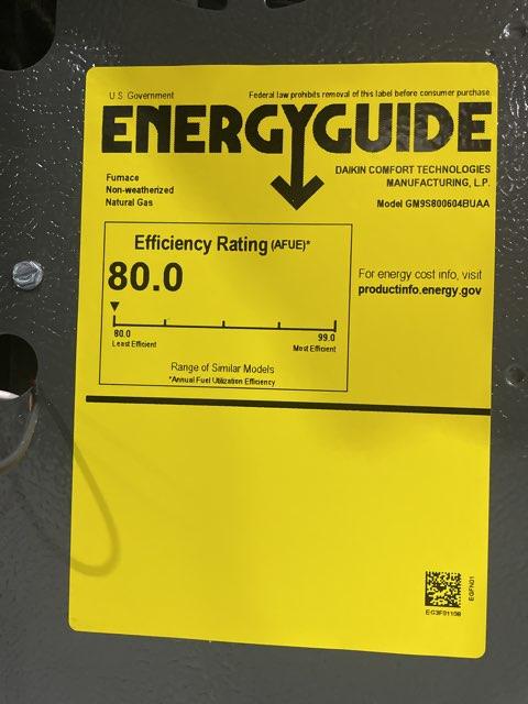 80,000 BTU Ultra Low NOx 1-Stg Upflow/Horizontal ECM Multi Speed Gas Furnace 80% 115/60/1 CFM: 1600