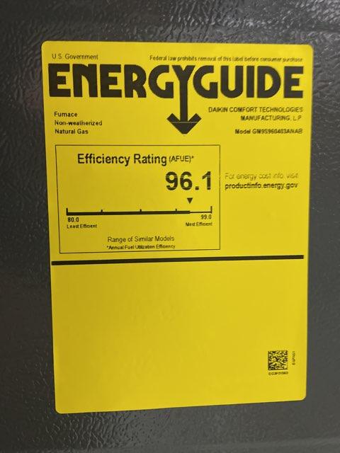 40,000 BTU Low NOx Single-Stage Upflow/Horizontal ECM Multi Speed Gas Furnace 96% 115/60/1 CFM: 1200