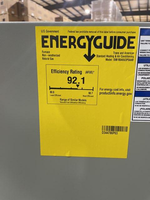 40,000 BTU Single-Stage Upflow/Horizontal ECM Multi Speed Gas Furnace 92.1% AFUE 120/60/1 CFM: 1512