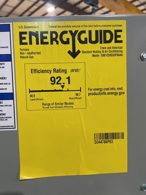 80,000 BTU Single-Stage Upflow/Horizontal ECM Multi Speed Gas Furnace 92.1% AFUE 120/60/1 CFM: 2351