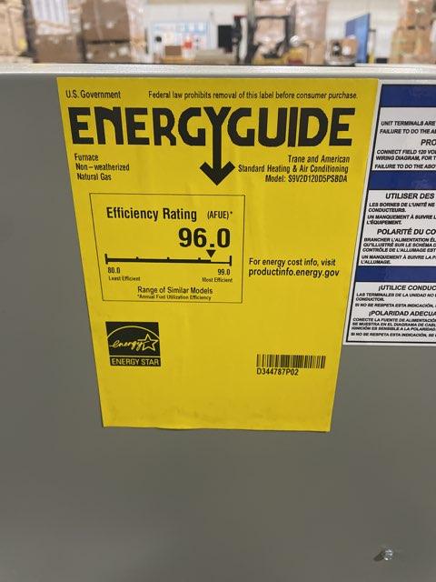 120,000 BTU Two-Stage Downflow ECM Variable Speed Gas Furnace 96% AFUE 120/60/1 CFM: 2250