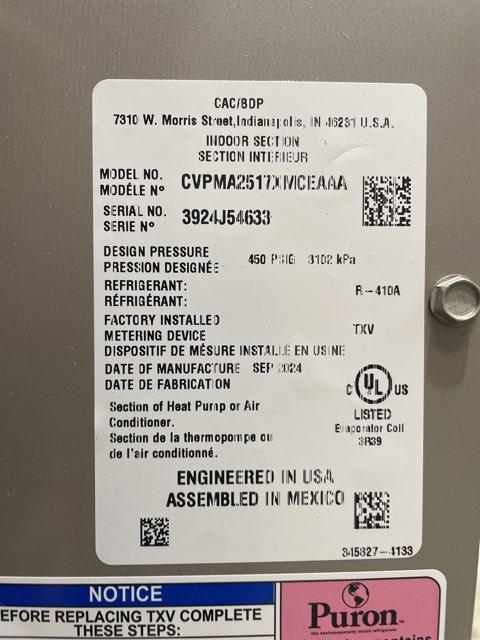 2 Ton AC/HP Multiposition Cased V Coil, R410A CFM 1000
