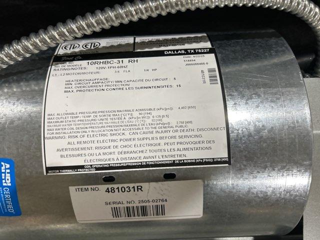 AC/HP PSC Hydronic Horizontal Fan Coil CFM 1000, 4-Pipe 3 Row Cooling, 1-Row Hot Water