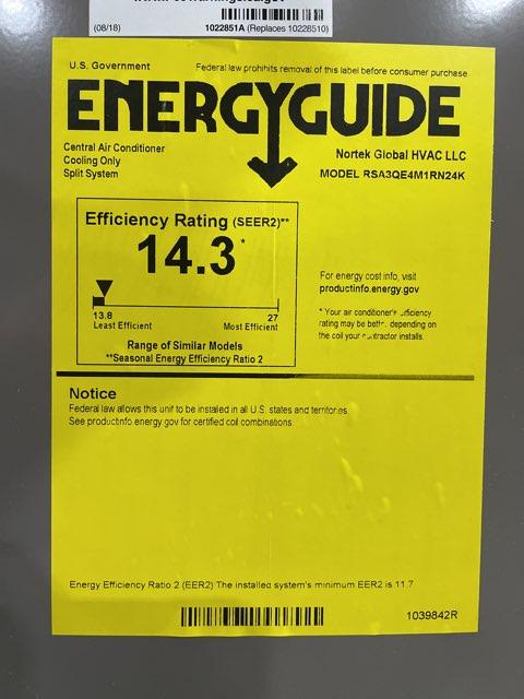 2 Ton Single-Stage Split-System Manufactured Housing Air Conditioner 208-230/60/1 R410A 14.3 SEER2
