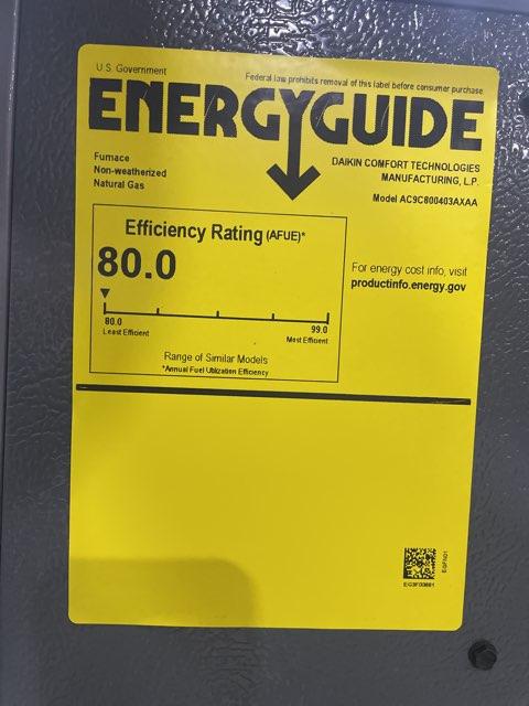 40,000 BTU Low NOx Two-Stage Downflow/Horizontal ECM Multi Speed Gas Furnace 80% 115/60/1 CFM: 1200