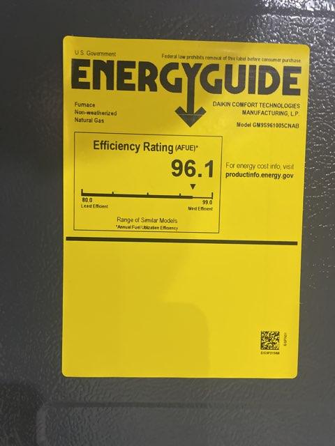 100,000 BTU Two-Stage Upflow/Horizontal ECM Multi Speed Gas Furnace 96% AFUE 115/60/1 CFM: 1600