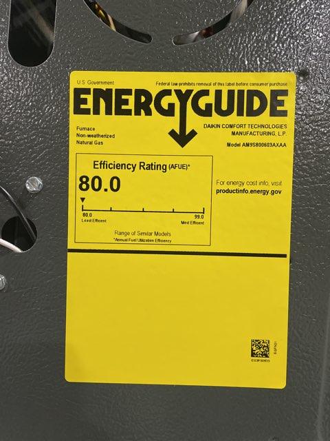 60,000 BTU Low NOx Single-Stage Upflow/Horizontal ECM Multi Speed Gas Furnace 80% 115/60/1 CFM: 1200