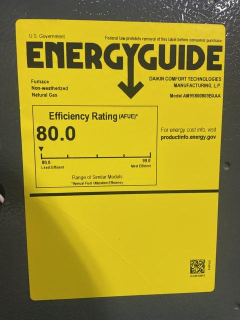 80,000 BTU Low NOx Single-Stage Upflow/Horizontal ECM Multi Speed Gas Furnace 80% 115/60/1 CFM: 1200