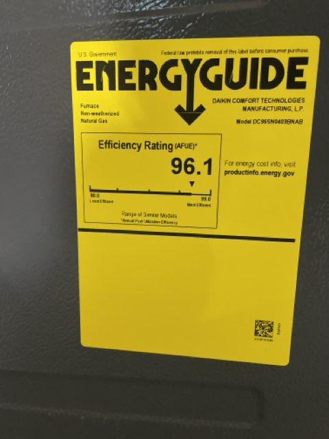 40,000 BTU Low NOx 1-Stg Downflow/Horizontal ECM Multi Speed Gas Furnace 96% 115/60/1 CFM: 1200