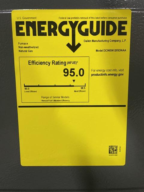 120,000 BTU Low NOx 1-Stg Downflow/Horizontal ECM Multi Speed Gas Furnace 96% 115/60/1 CFM: 2000