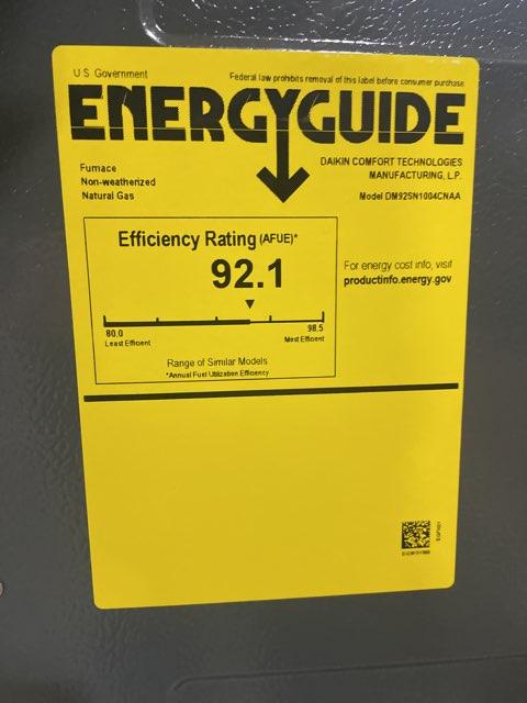 100,000 BTU Low NOx 1-Stg Upflow/Horizontal ECM Multi Speed Gas Furnace 92% 115/60/1 CFM: 1600