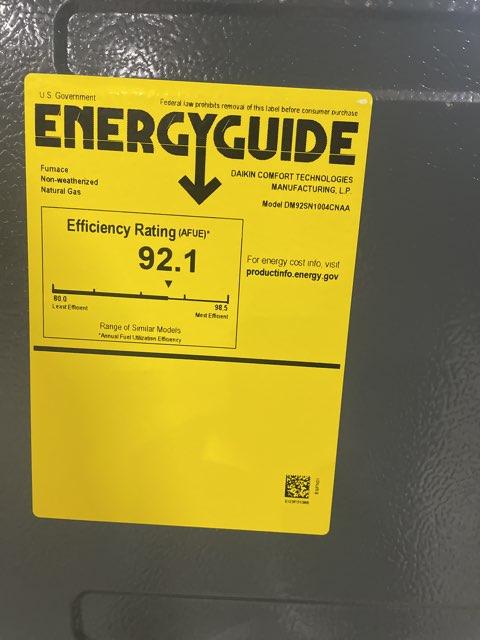 100,000 BTU Low NOx 1-Stg Upflow/Horizontal ECM Multi Speed Gas Furnace 92% 115/60/1 CFM: 1600