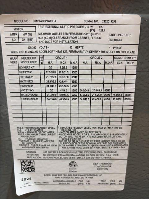 4 Ton AC/HP ECM Communicating Compatible Multiposition Air Handler 208-230/60/1 R-410A CFM 1600