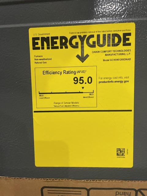120,000 BTU Low NOx 1-Stg Downflow/Horizontal ECM Multi Speed Gas Furnace 96% 115/60/1 CFM: 2000