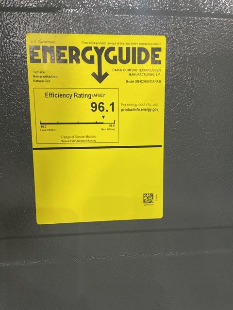 40,000 BTU Two-Stage Upflow/Horizontal ECM Multi Speed Gas Furnace 96% AFUE 115/60/1 CFM: 1200