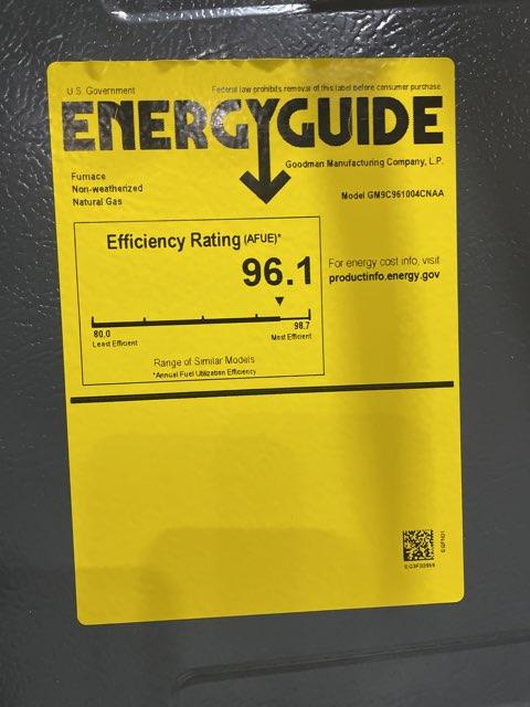 100,000 BTU Two-Stage Upflow/Horizontal ECM Multi Speed Gas Furnace 96% AFUE 115/60/1 CFM: 1600