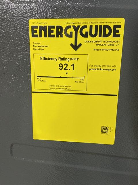 100,000 BTU Low NOx 1-Stg Upflow/Horizontal ECM Multi Speed Gas Furnace 92% 115/60/1 CFM: 1600