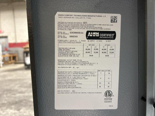 60,000 BTU Low NOx Two-Stage Downflow/Horizontal ECM Multi Speed Gas Furnace 80% 115/60/1 CFM: 1200