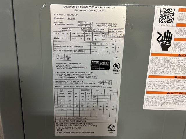 5 Ton Two-Stage Horizontal Packaged Air Conditioning Unit, 13.4 SEER2, 208-230/60/1, R410A