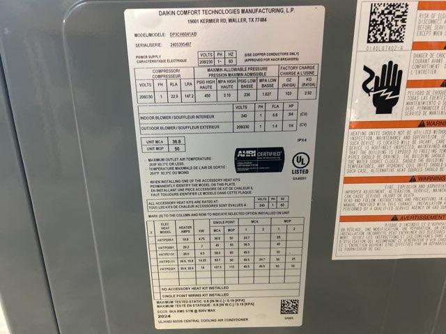 5 Ton Two-Stage Horizontal Packaged Air Conditioning Unit, 13.4 SEER2, 208-230/60/1, R410A