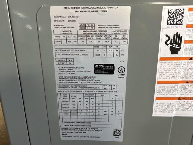 5 Ton Two-Stage Horizontal Packaged Air Conditioning Unit, 13.4 SEER2, 208-230/60/1, R410A