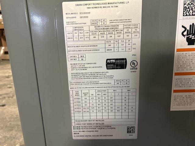 5 Ton Two-Stage Horizontal Packaged Air Conditioning Unit, 13.4 SEER2, 208-230/60/1, R410A