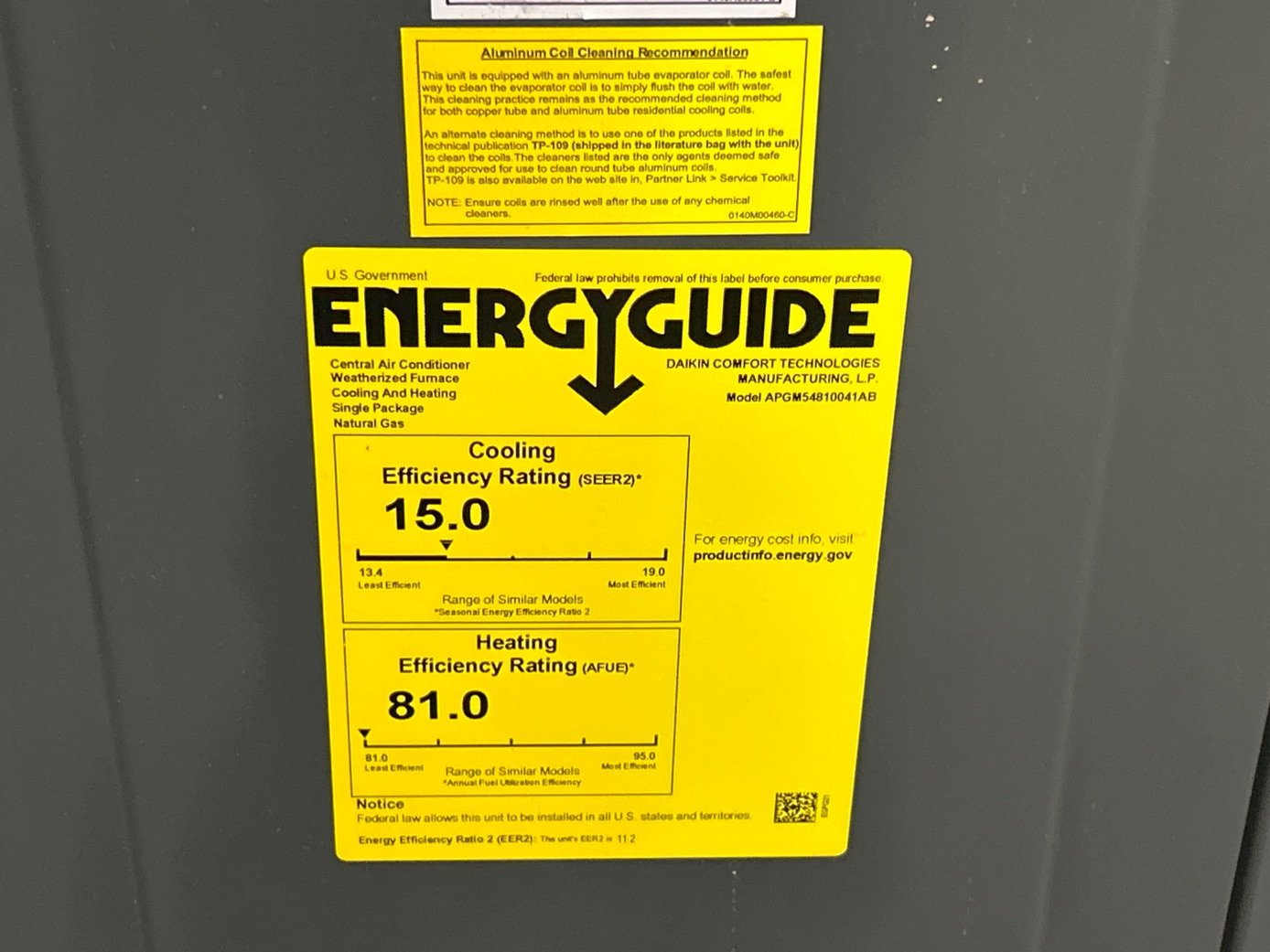 4 Ton Two-Stage Convertible Natural Gas/Electric Packaged Unit, 15 SEER2, 208-230/60/1, R410A
