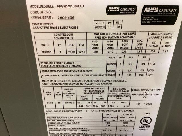4 Ton Two-Stage Convertible Natural Gas/Electric Packaged Unit, 15 SEER2, 208-230/60/1, R410A