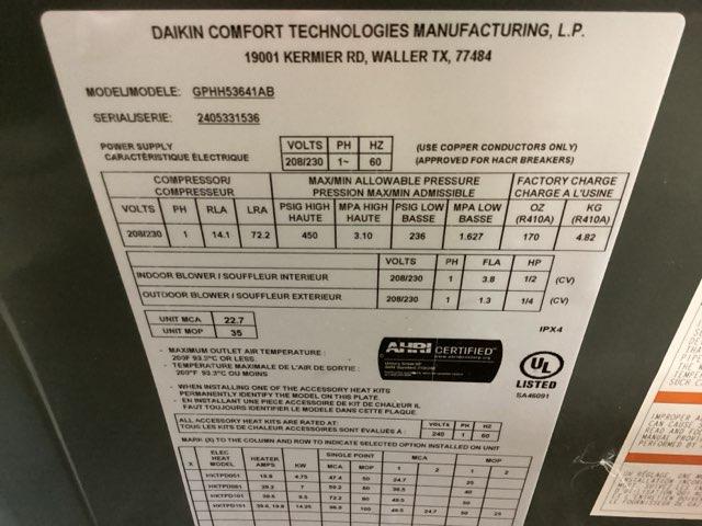 3 Ton Single-Stage Horizontal Packaged Heat Pump Unit, 15.2 SEER2, 208-230/60/1, R410A