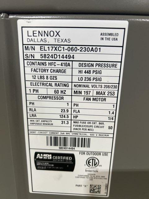 5 Ton Single-Stage Split-System Air Conditioner 208-230/60/1 R410A 17 SEER2