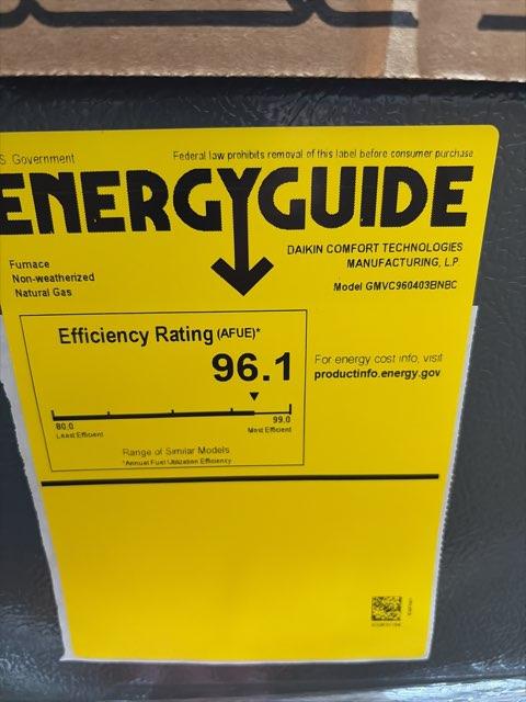 40,000 BTU Low NOx 2-Stg Up/Horz ECM Var Spd Comm Compatible Gas Furnace 96% 115/60/1 CFM: 1200