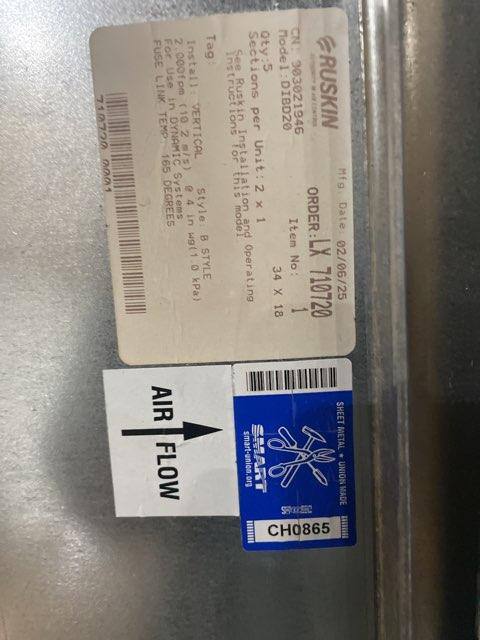 Fusible Link Rectangle Fire Damper 17X20