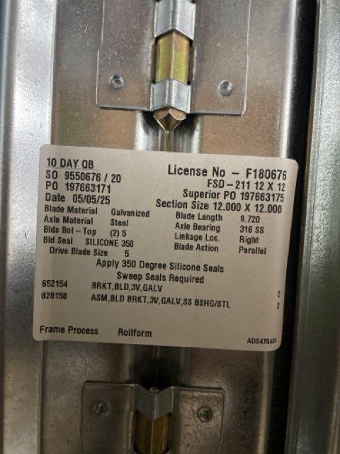 SIEMENS ELECTRONIC FIRE DAMPER 12"X12",  50-60 HERTZ, 120-230VOLTS, 1 PHASE