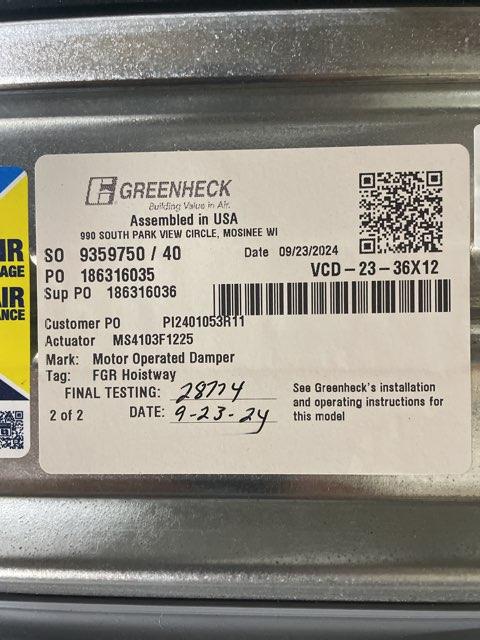 Honeywell Fire Damper 36"X12",  50-60 Hertz, 120-230volts, 1 Phase