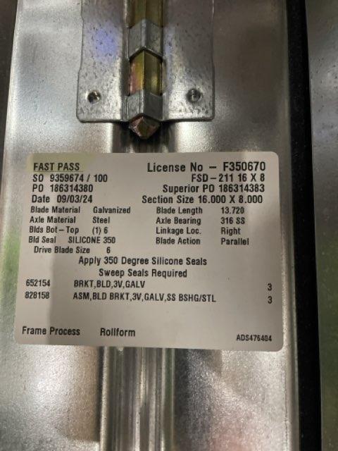 Honeywell Electronic Fire Damper 16" X 8" , 50-60 Hertz, 120-230volts, 1 Phase