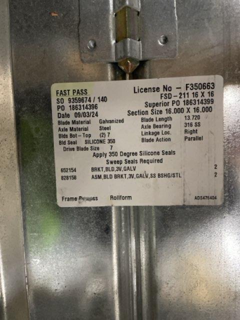 Honeywell Fire Damper 16" X 16",  50-60 Hertz, 120-230volts, 1 Phase