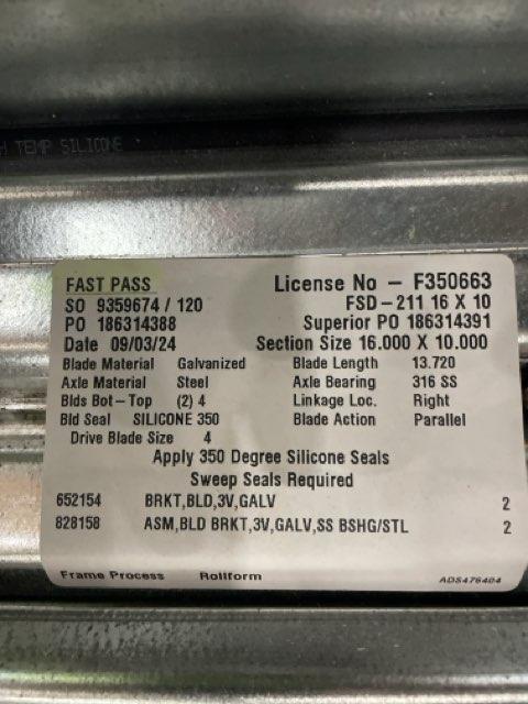 Honeywell Electronic Fire Damper 10"X16", 50-60 Hertz, 120-230volts, 1 Phase