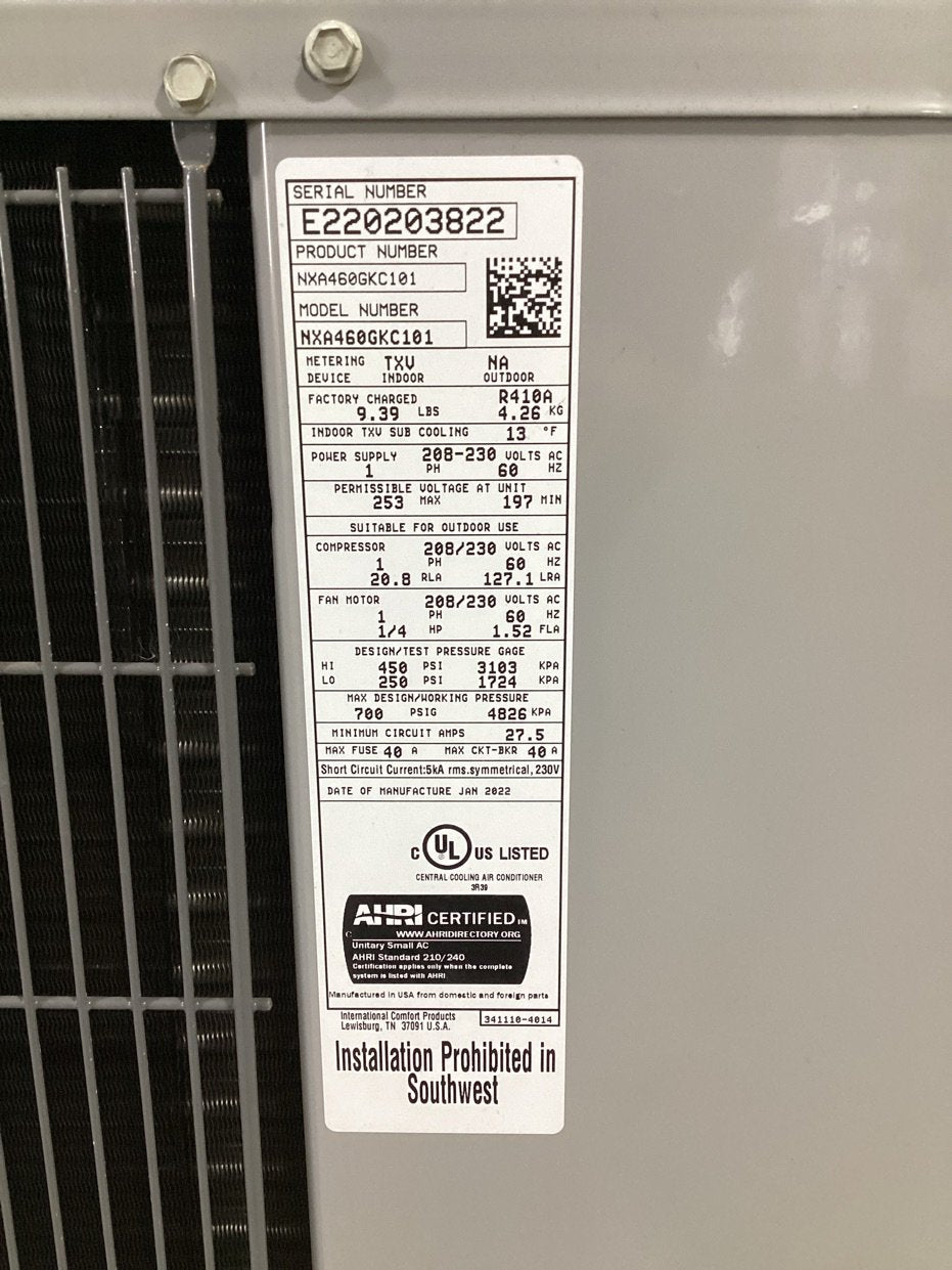 5 Ton Single-Stage Split-System Air Conditioner 208-230/60/1 R410A 14 SEER