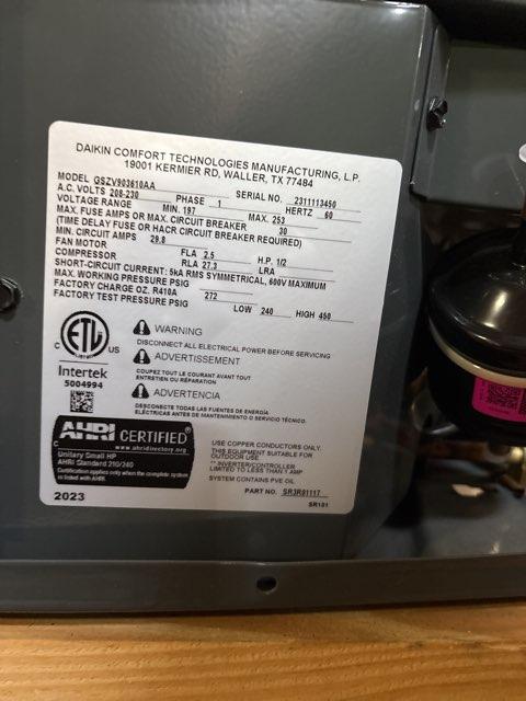 3 Ton Inverter Split-System Communicating Compatible Heat Pump 208-230/60/1 R410A 19.5 SEER2