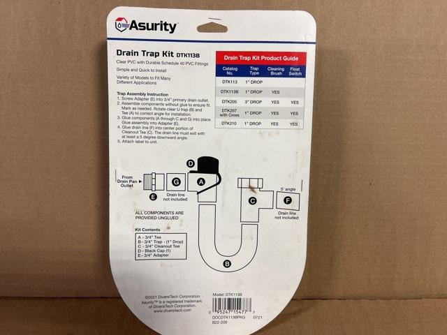 3/4" Drain Trap Kit, Clear U Trap With Cleaning Brush