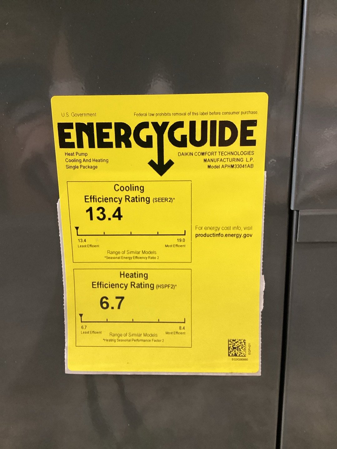 2.5 Ton Single-Stage Convertible Packaged Heat Pump Unit, 13.4 SEER2, 208-230/60/1, R410A