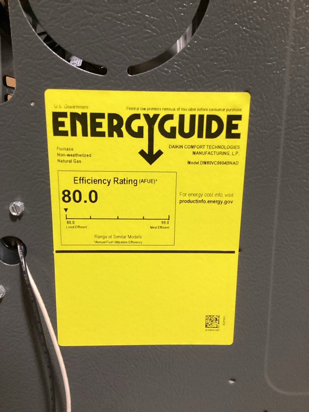 60,000 BTU 2-Stg Up/Horz ECM Var Spd Communicating Compatible Gas Furnace 80% 115/60/1 CFM: 1600