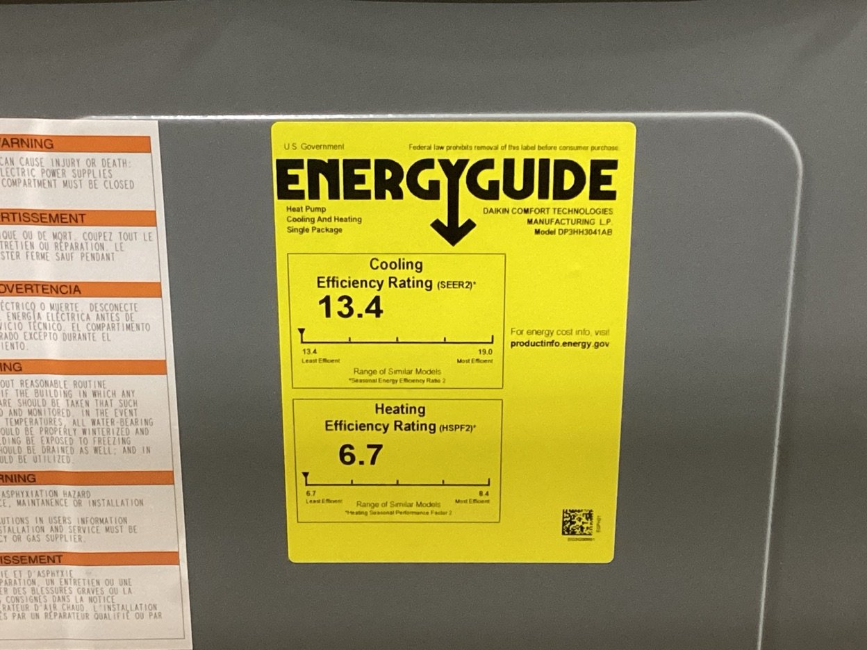 2.5 Ton Single-Stage Horizontal Packaged Heat Pump Unit, 13.4 SEER2, 208-230/60/1, R410A