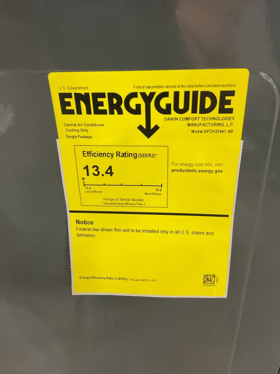 2 Ton Single-Stage Horizontal Packaged Air Conditioning Unit, 13.4 SEER2, 208-230/60/1, R410A