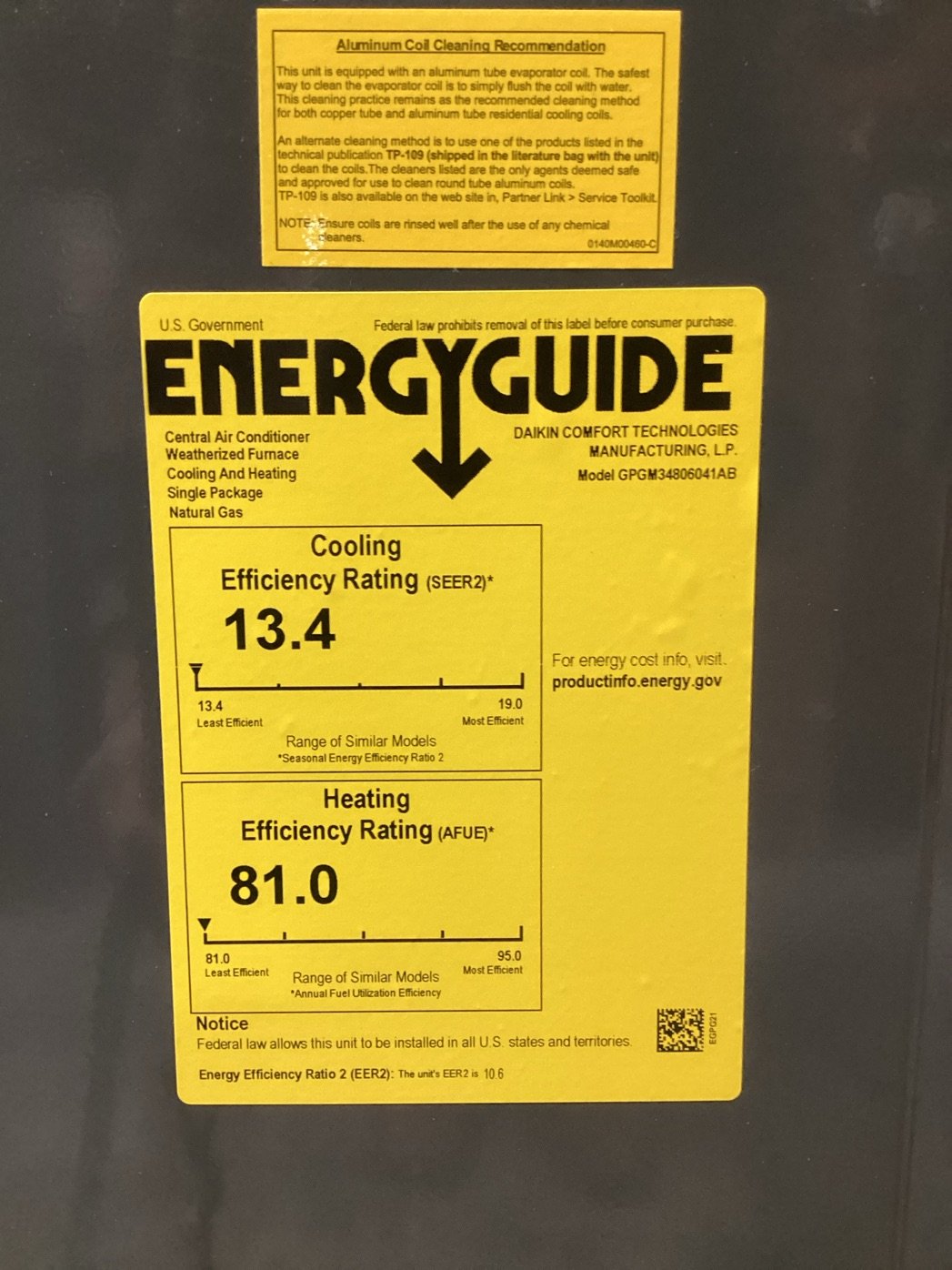 4 Ton Single-Stage Convertible Natural Gas/Electric Packaged Unit, 13.4 SEER2, 208-230/60/1, R410A